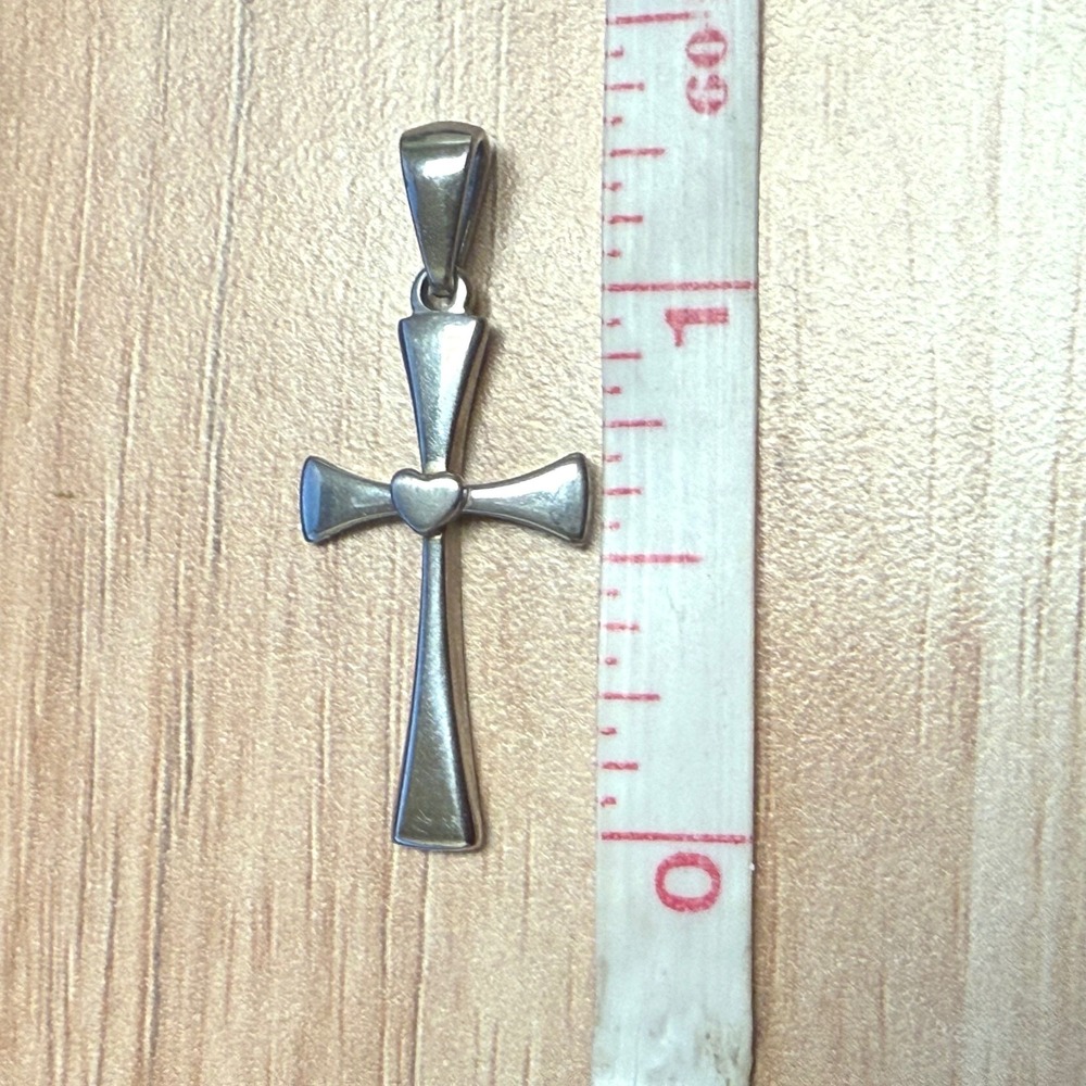 HK LIC Stainless Steel Flared Heart Cross Pendant Silver Tone Religious Charm